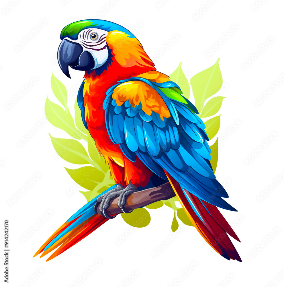 Fototapeta premium Beautiful colored drawing of a macaw parrot. on a white background