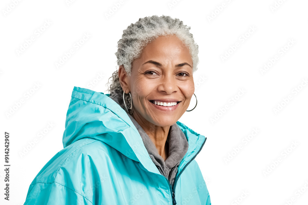 Portrait of a smiling senior woman in a blue jacket Portrait of a smiling senior woman in a blue jacket