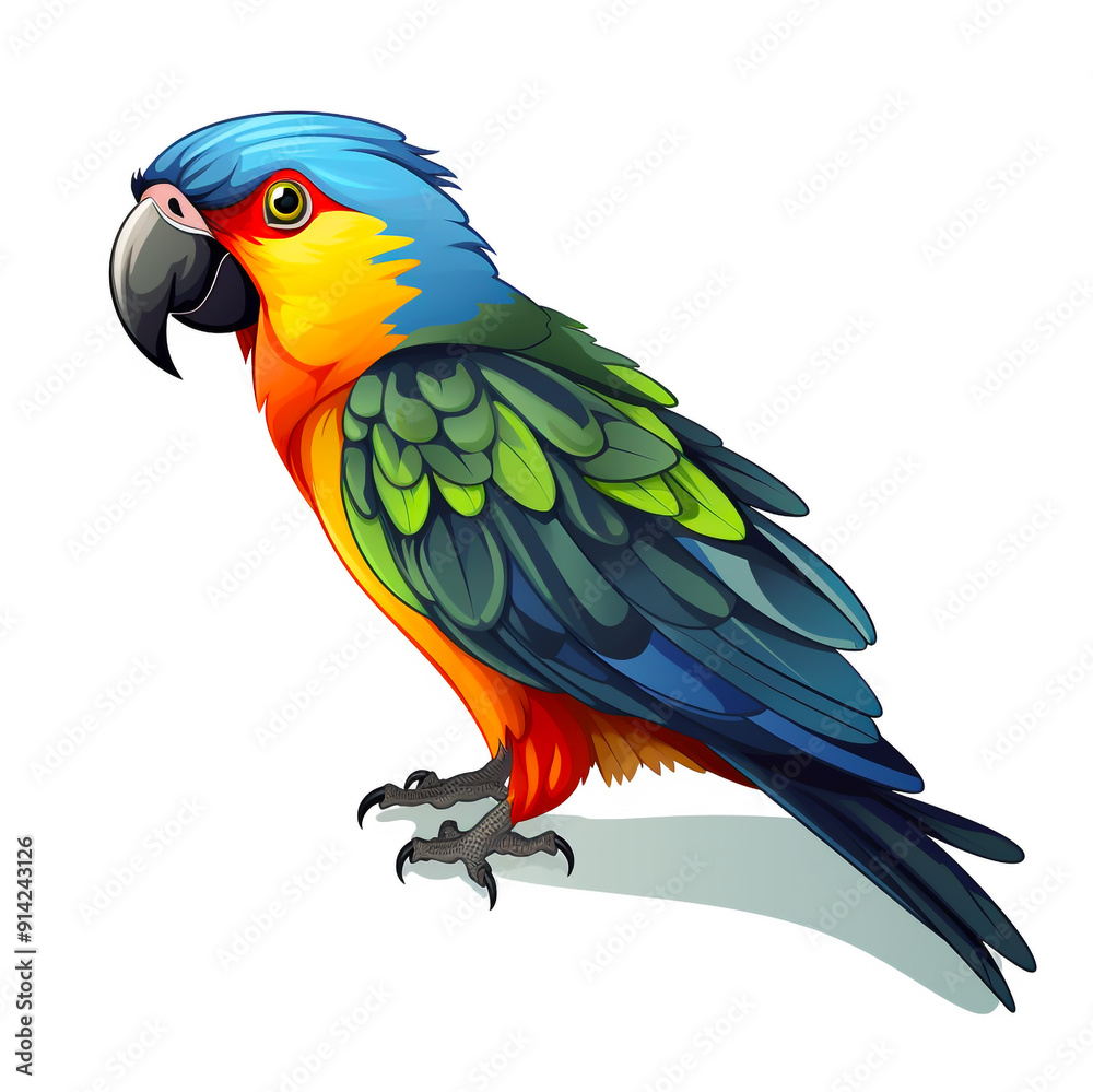 Fototapeta premium Beautiful colored drawing of a macaw parrot. on a white background