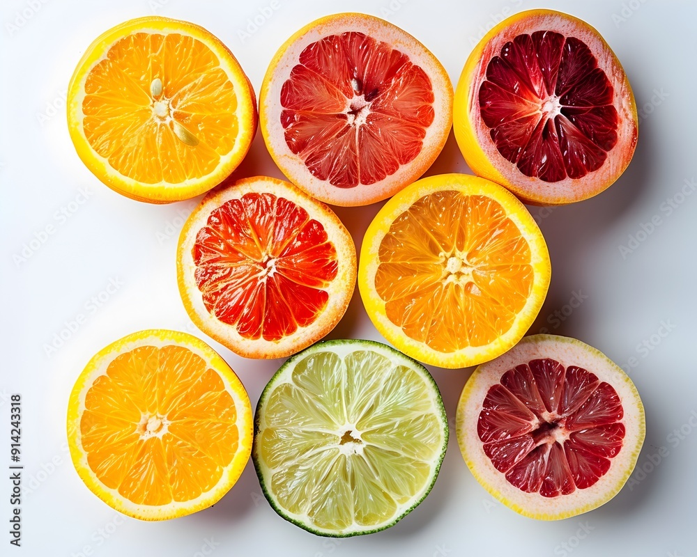 Obraz premium Assorted Colorful Citrus Fruits Sliced Open Showcasing Fresh Vibrant Produce