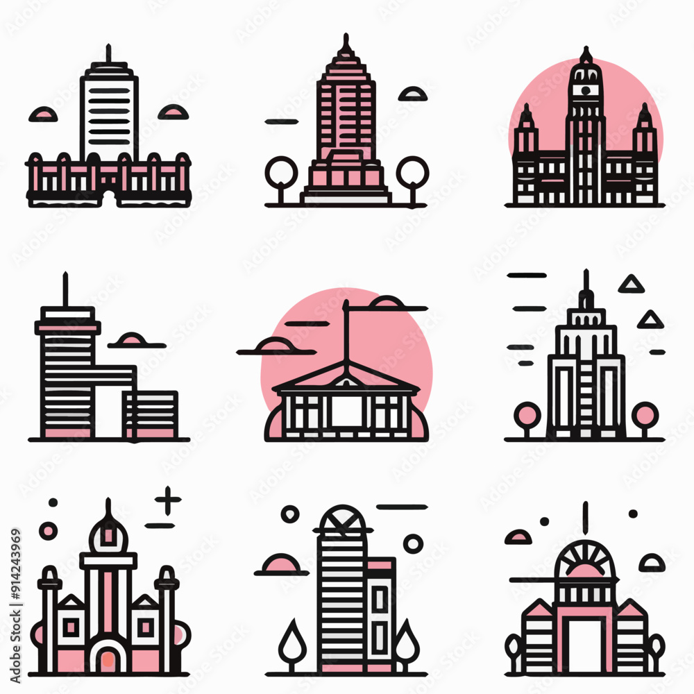 Fototapeta premium outline icon set of Buildings