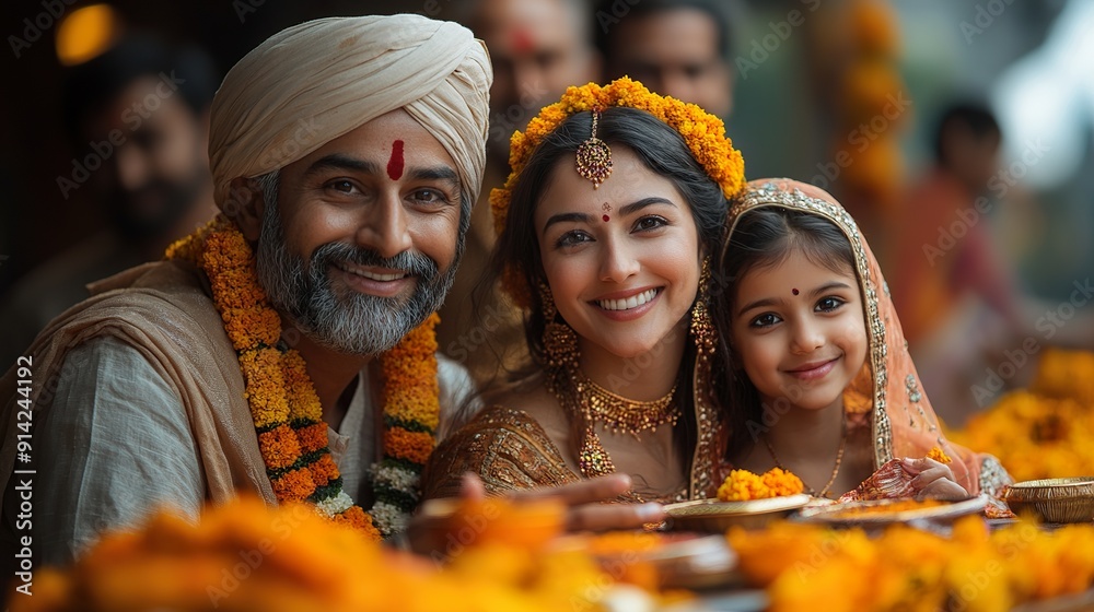 A family gathered around a table making Diwali crafts and decorations A family gathered around a table making Diwali crafts and decorations