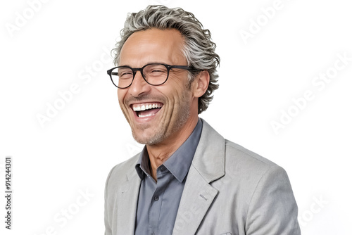 Happy Middle Aged Man with Glasses Smiling