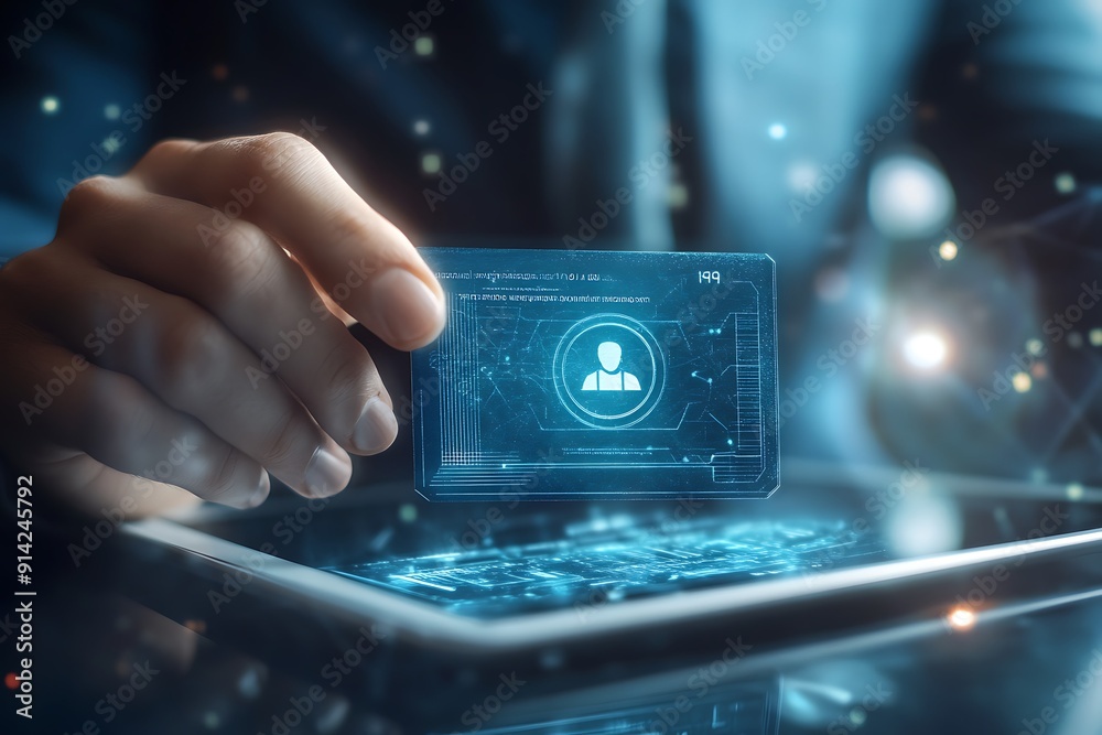 Hand Holding Digital Profile Picture on Transparent Smartphone. Hand Holding Digital Profile Picture on Transparent Smartphone.