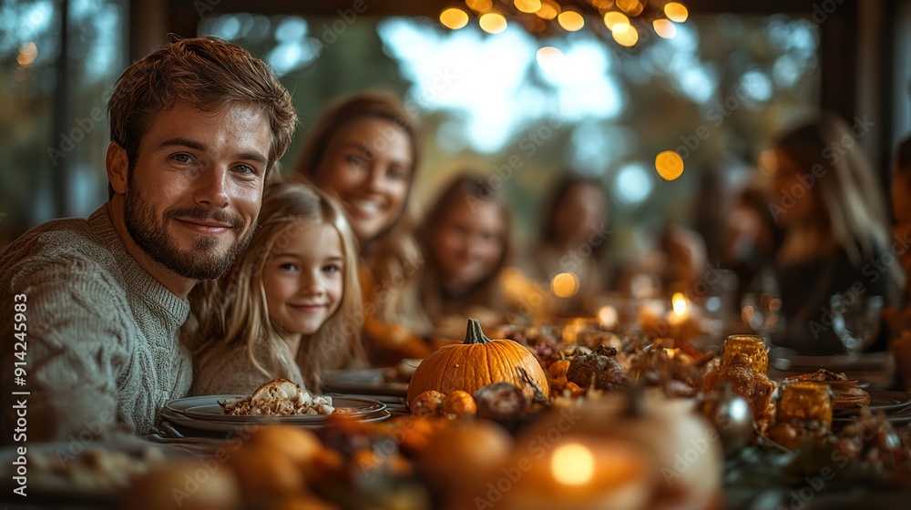 A family sharing what they are thankful for around the Thanksgiving table