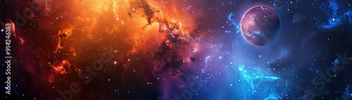 Vibrant cosmic scene featuring colorful nebulas and distant planets, perfect for space enthusiasts and science fiction lovers.