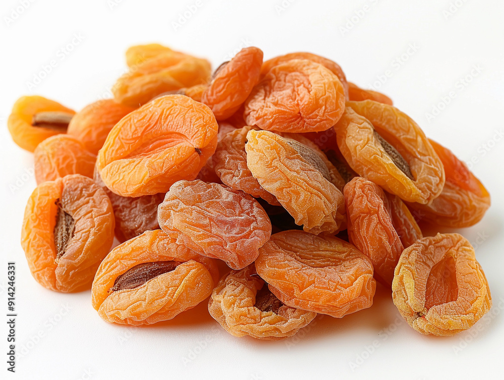Dried Apricots Piled on White Surface Captured in Natural Light Dried Apricots Piled on White Surface Captured in Natural Light