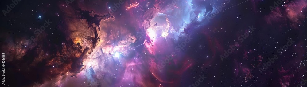 Obraz premium A stunning cosmic scene showcasing vibrant nebulae with swirling colors, symbolizing the beauty of the universe.