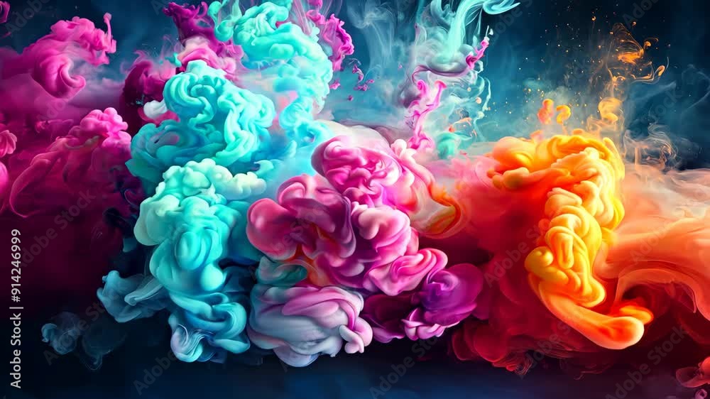 Colorful abstract ink in water, vibrant mix of pink, blue, orange, and yellow. Creative art concept Colorful abstract ink in water, vibrant mix of pink, blue, orange, and yellow. Creative art concept