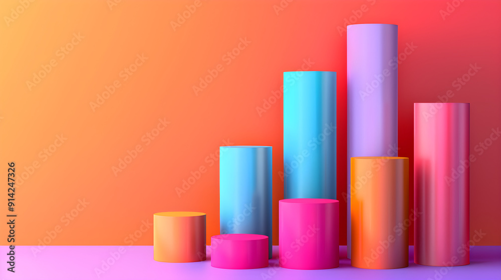 A vibrant 3D bar chart illustrating business data and financial analysis, showcasing colorful cylindrical bars on a gradient background, created using generative AI. A vibrant 3D bar chart illustrating business data and financial analysis, showcasing colorful cylindrical bars on a gradient background, created using generative AI.