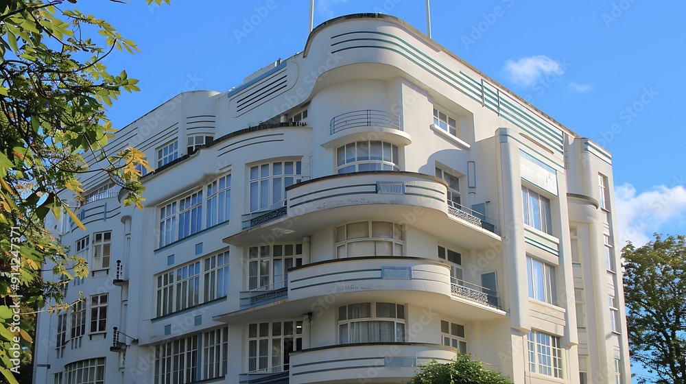 Obraz premium Art Deco Building with Curved Balconies