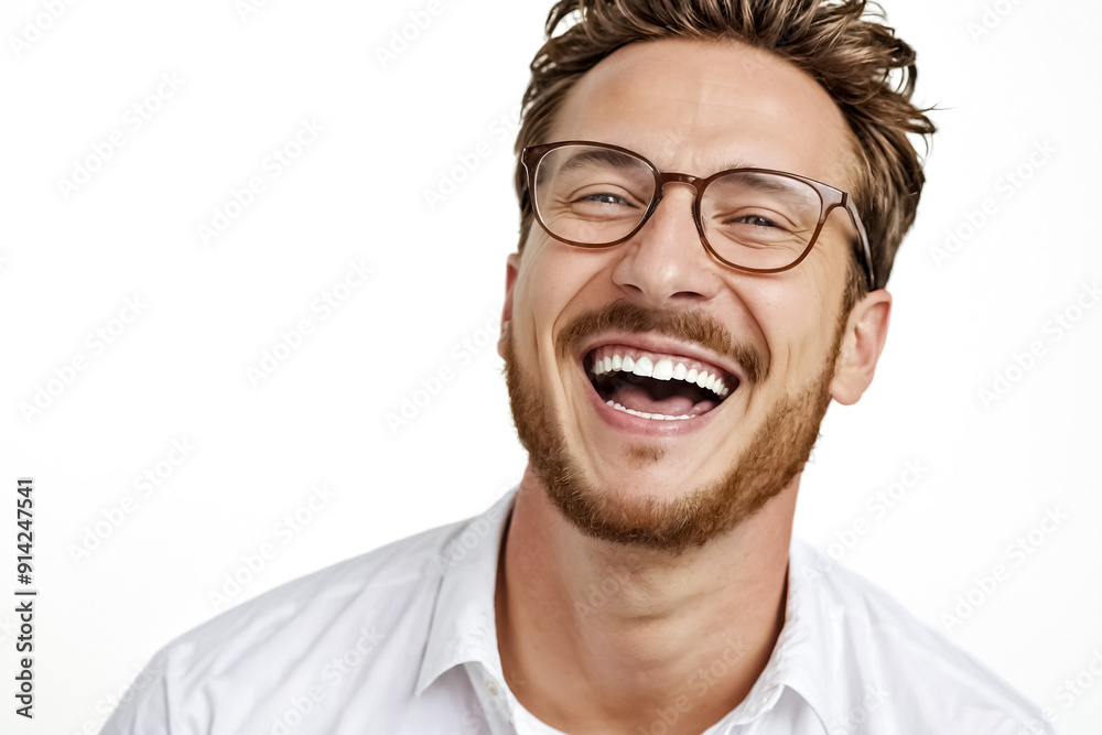Happy man in glasses laughing Happy man in glasses laughing