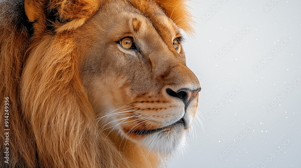 Intense gaze of majestic lion king, close-up portrait reveals powerful predator with flowing mane Intense gaze of majestic lion king, close-up portrait reveals powerful predator with flowing mane
