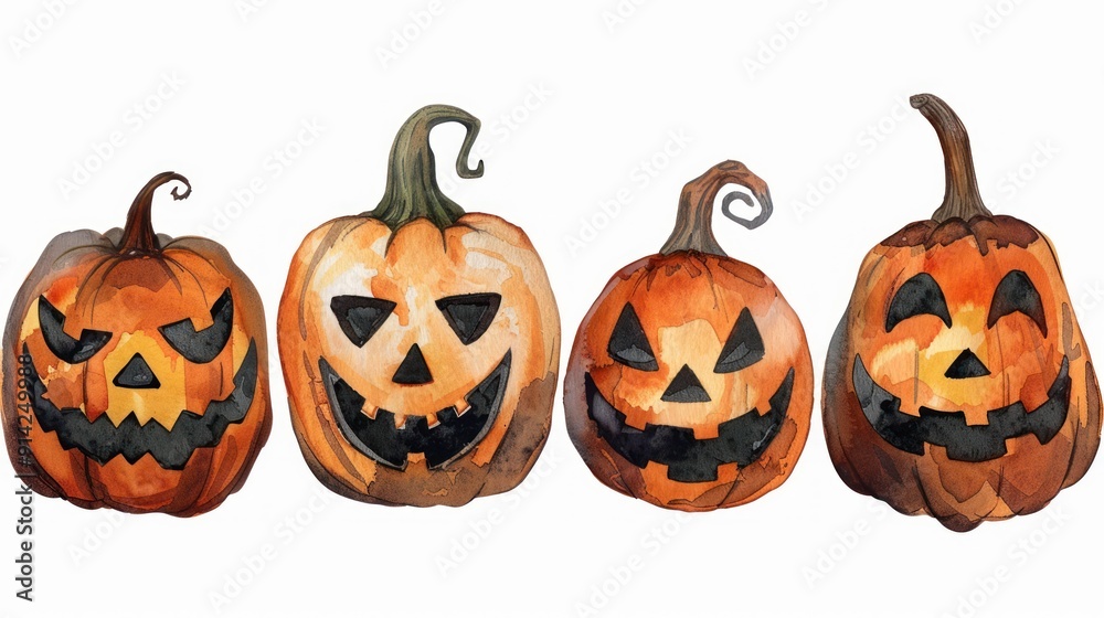 Halloween pumpkins icon on white background, png, AI generated for Ads Halloween pumpkins icon on white background, png, AI generated for Ads