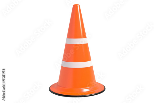 Bright orange traffic cone, used for road safety and construction sites. Isolated on transparent background. Ideal for warning signs and safety equipment imagery. photo