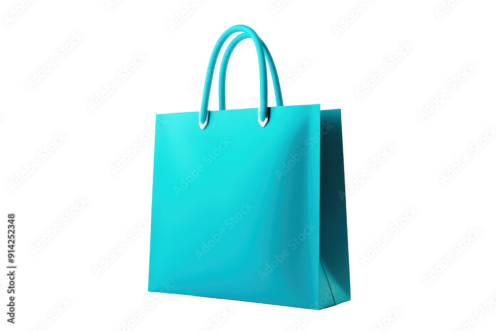 Bright turquoise shopping bag with handles on transparent background. Ideal for advertising, retail, and promotional designs. Bright turquoise shopping bag with handles on transparent background. Ideal for advertising, retail, and promotional designs.