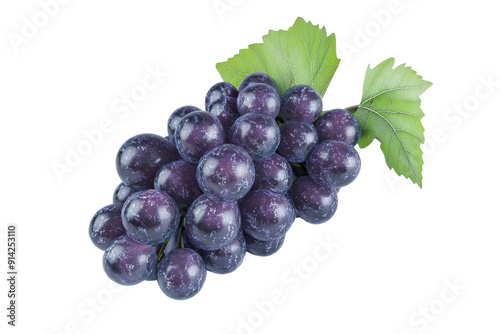 Bunch of fresh, juicy purple grapes with vibrant green leaves, perfect illustration for food, healthy eating, and nature concepts.