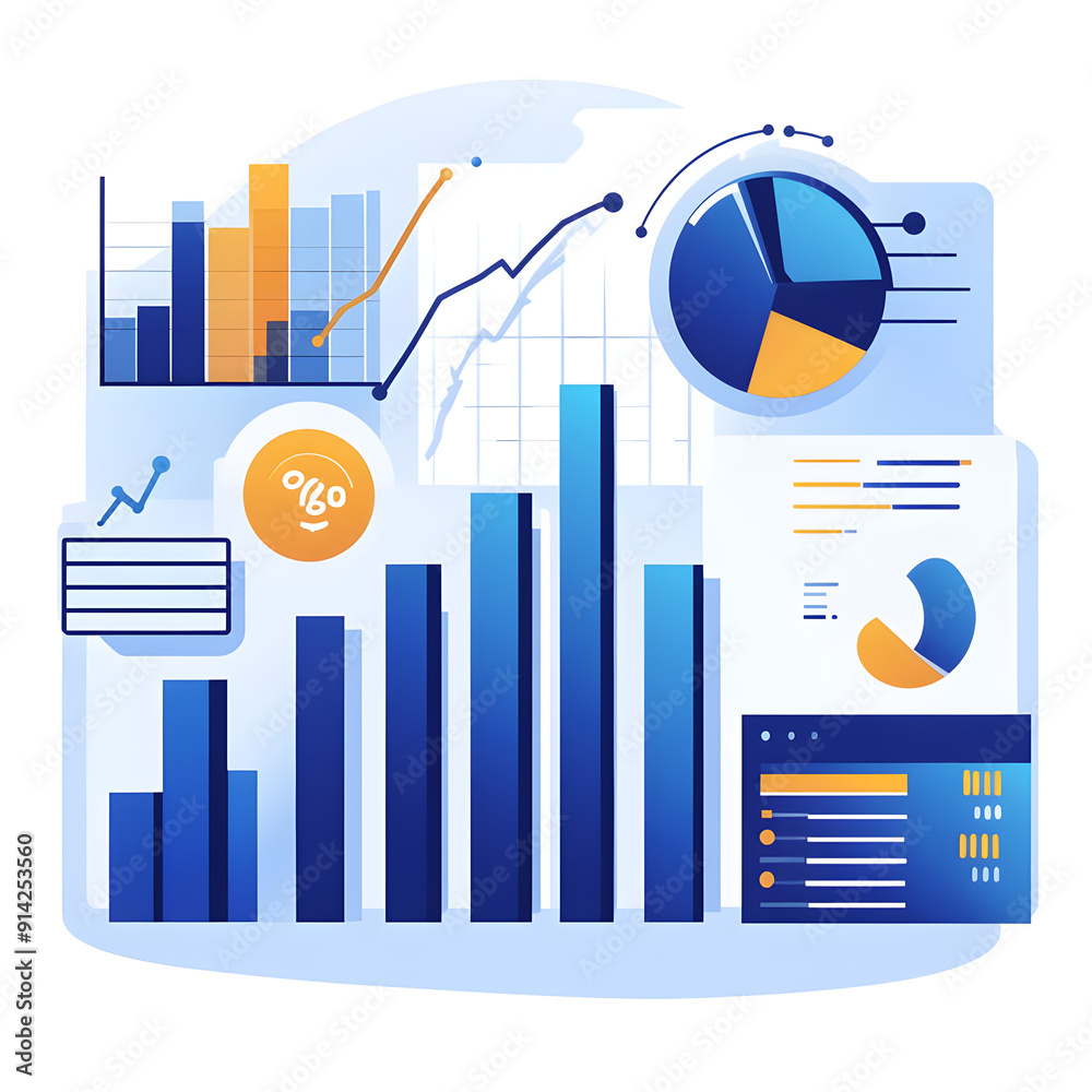 A modern illustration of financial data analysis featuring a 3D bar and ...