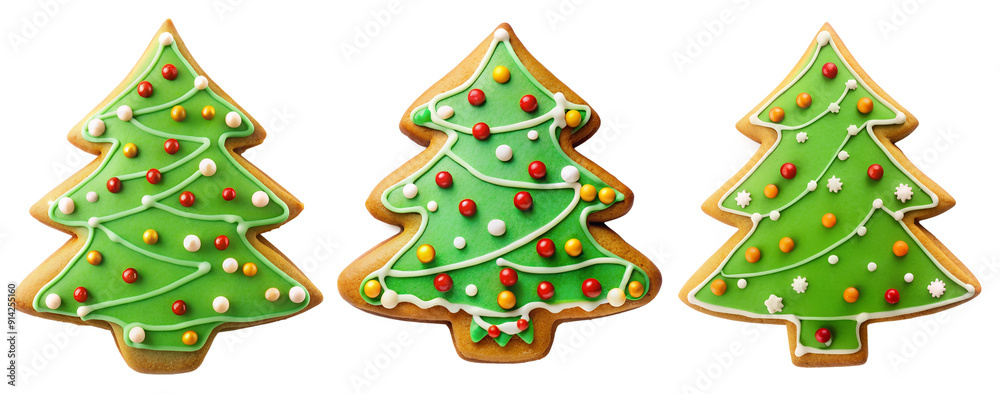 Christmas tree shaped cookie set on white background. Holiday and party concept. Christmas tree shaped cookie set on white background. Holiday and party concept.