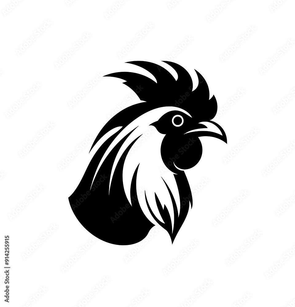 Black and white rooster head logo, for modern design on white background. Black and white rooster head logo, for modern design on white background.