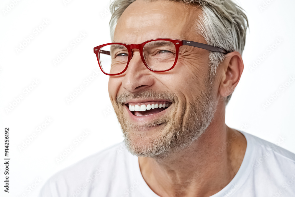 Portrait of a smiling man wearing red glasses Portrait of a smiling man wearing red glasses