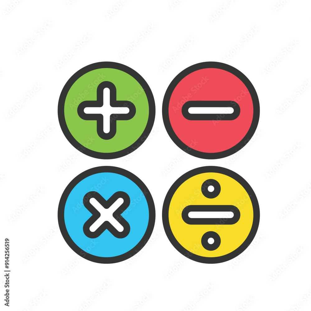 Fototapeta premium Plus Minus Multiple Division Math equations icon vector illustration