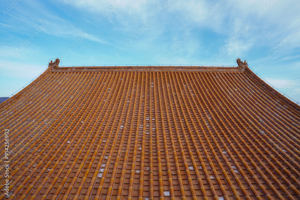 Yellow Chinese glazed roof tile on Tibetan architecture in Summer Palace, Beijing Yellow Chinese glazed roof tile on Tibetan architecture in Summer Palace, Beijing