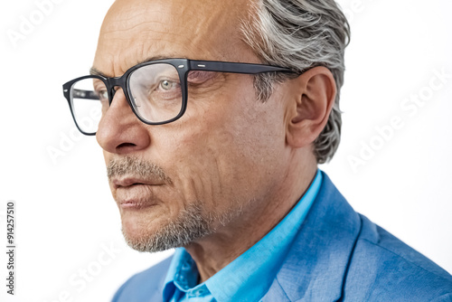 Close Up Portrait of Senior Man with Grey Hair and Glasses