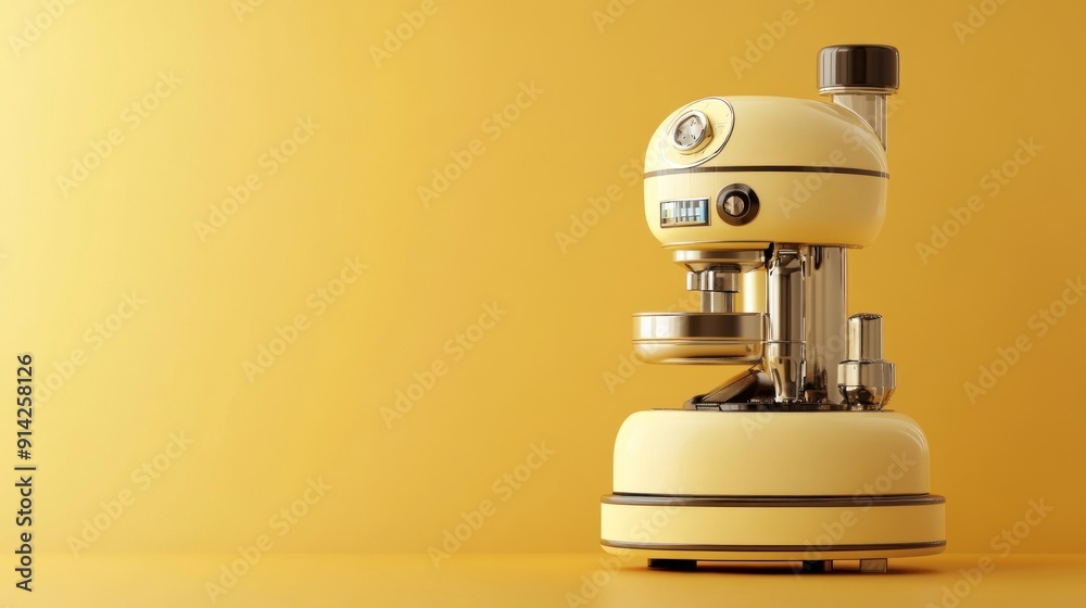 Retro Espresso Machine on Yellow Background Retro Espresso Machine on Yellow Background