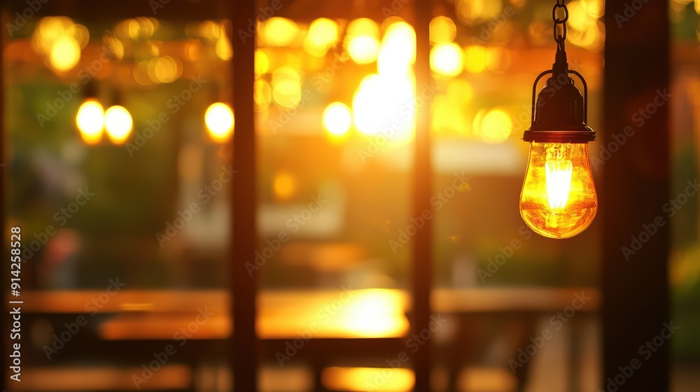 A warm and inviting image of hanging light bulbs glowing in a cozy outdoor setting during sunset. A warm and inviting image of hanging light bulbs glowing in a cozy outdoor setting during sunset.