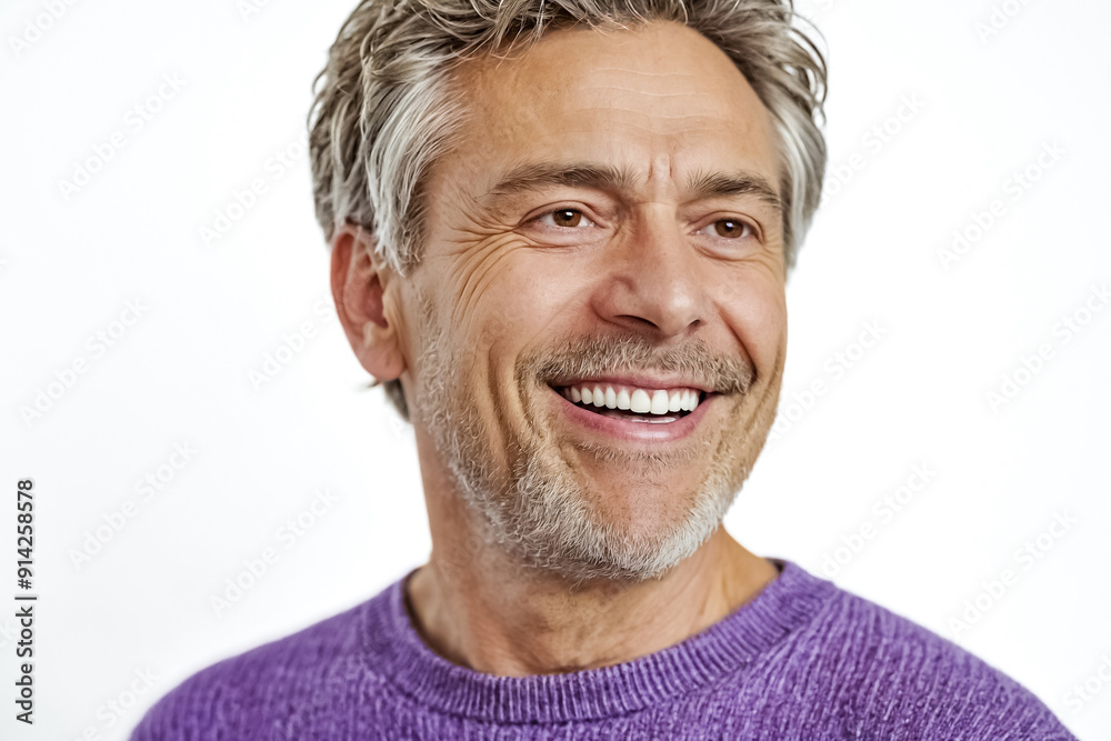 Happy Mature Man in Purple Sweater Happy Mature Man in Purple Sweater