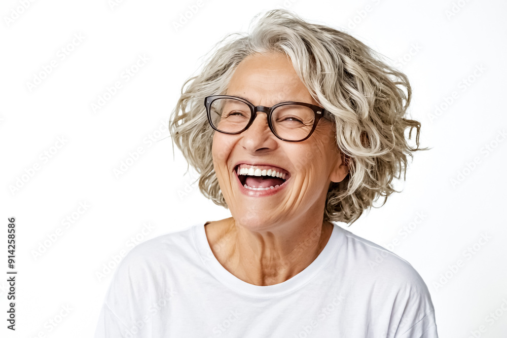 Happy mature woman laughing out loud