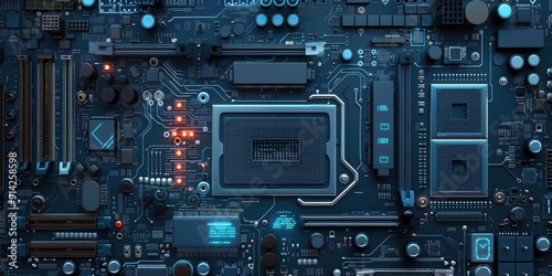 Detailed view of a computer motherboard components, useful for tech-related projects and presentations