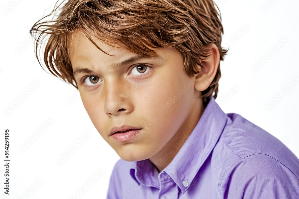 Close-up Portrait of Young Boy with Serious Expression Close-up Portrait of Young Boy with Serious Expression