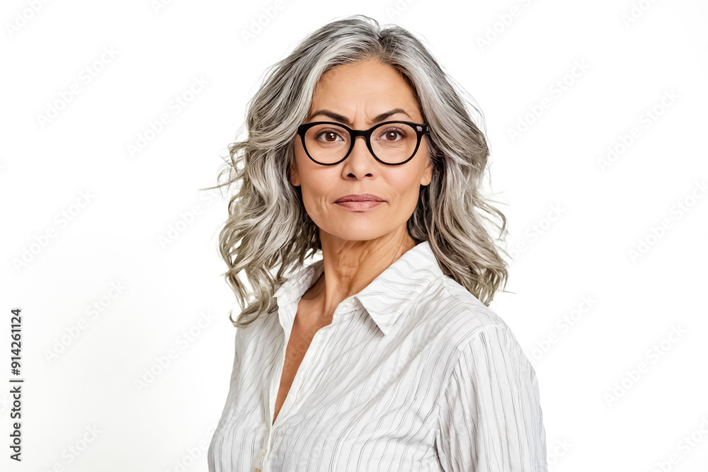 Fototapeta premium Portrait of a Mature Woman with Gray Hair and Glasses