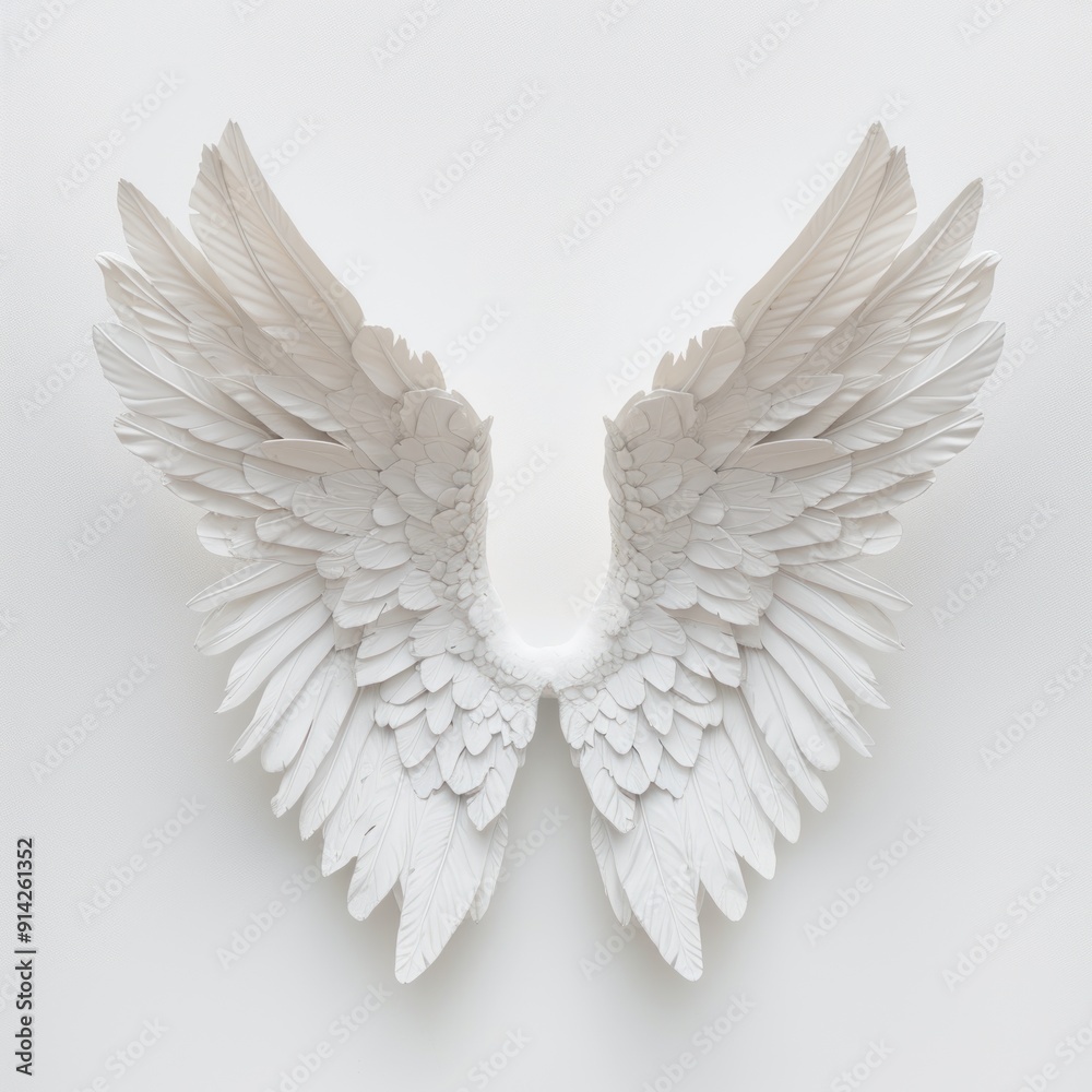 Fototapeta premium White Angel Wings on White Background.