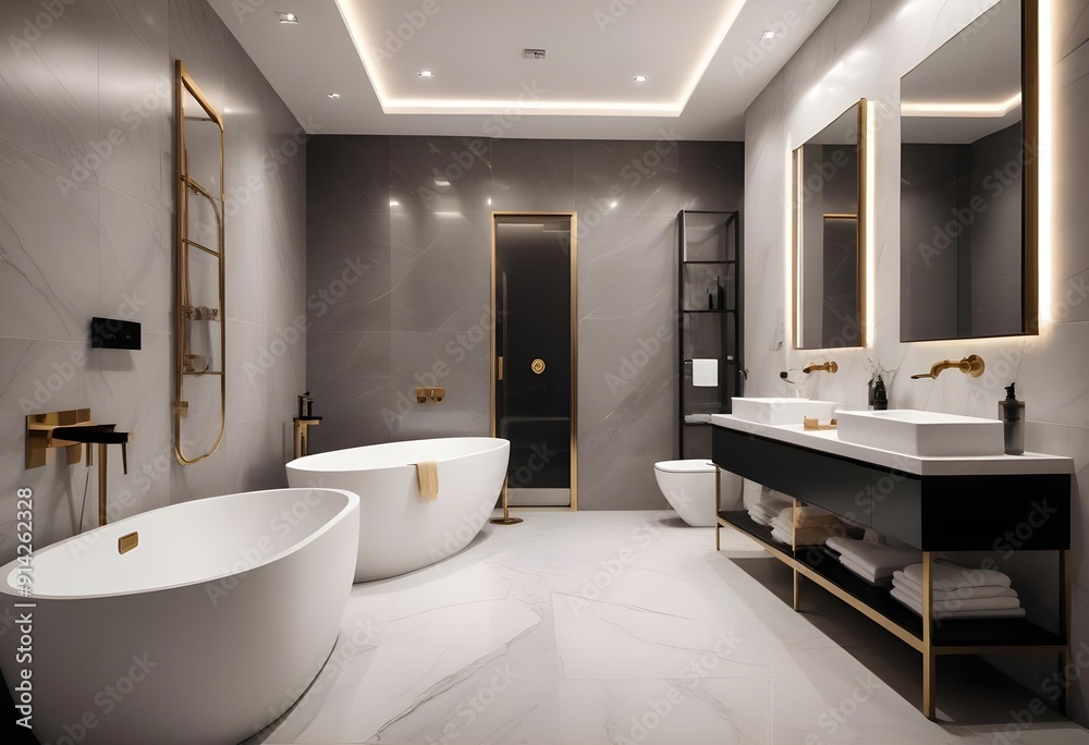 White and gold theme interior modern minimalism photo realism neww Style 3d Paints Doodle Illustration Deep View High Results 4k HD
