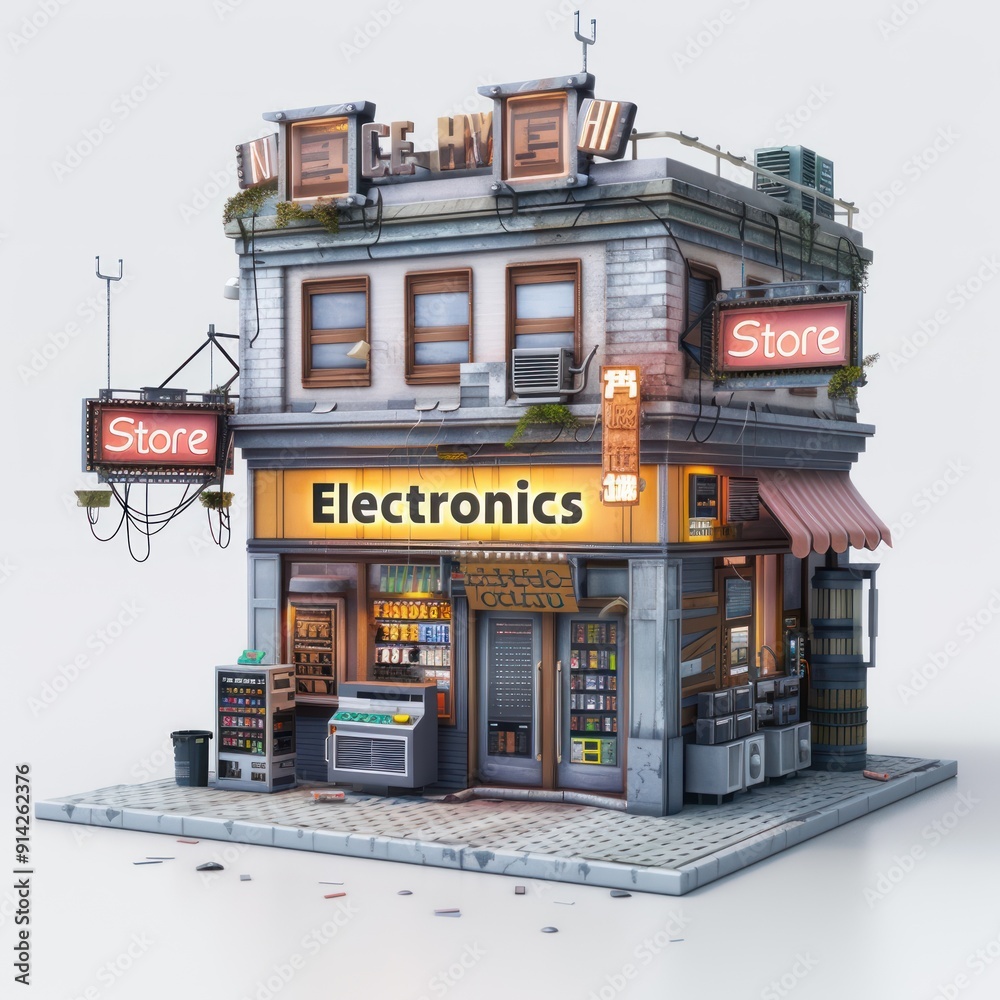 Fototapeta premium Retro Electronics Store Building.