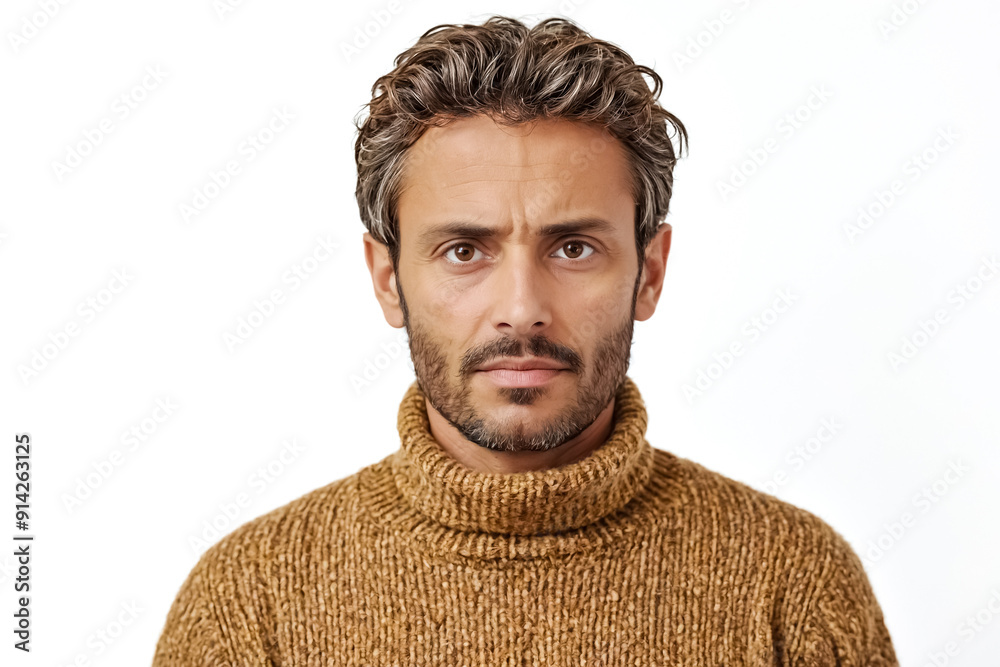 Fototapeta premium Portrait of a Serious Man in a Brown Sweater