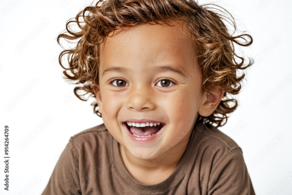 Joyful Little Boy with Curly Hair Smiling Joyful Little Boy with Curly Hair Smiling