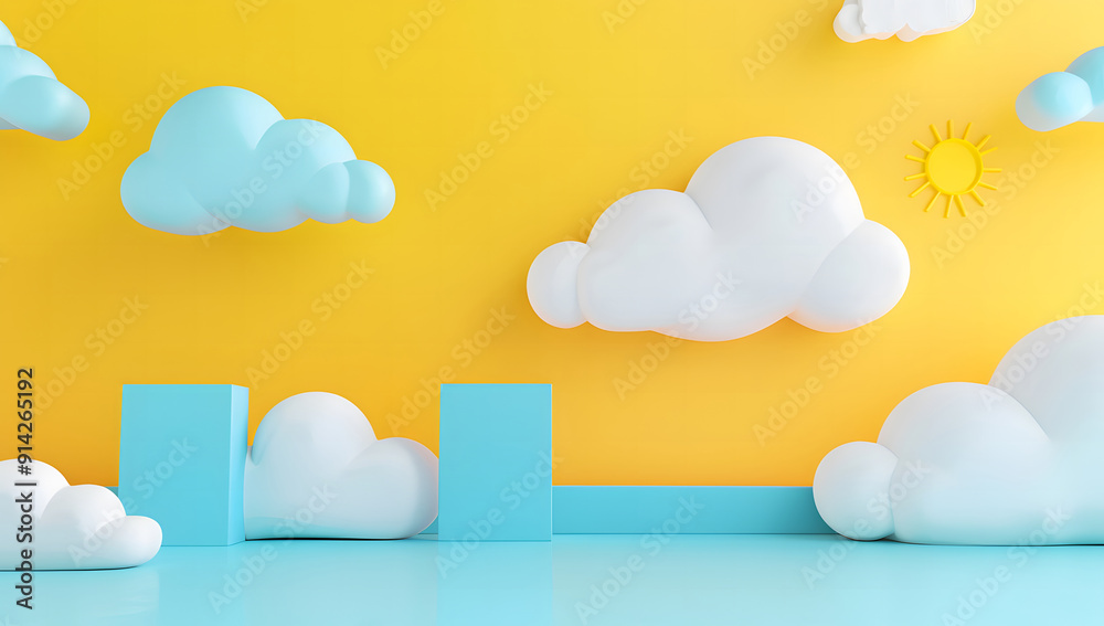 abstract minimal yellow background design with white clouds flying out of the tunnel design abstract minimal yellow background design with white clouds flying out of the tunnel design