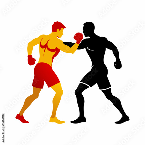 Tow boxers illustration fighting in a boxing match