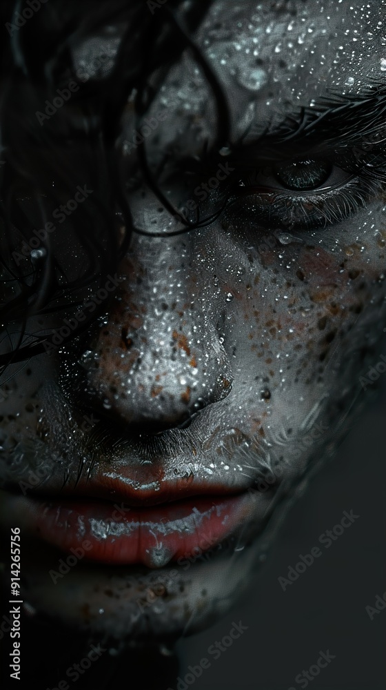 Wet face close up Wet face close up