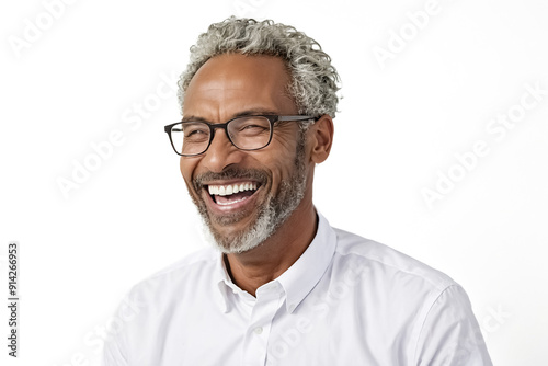 Happy Senior Man with Gray Hair and Glasses Laughing