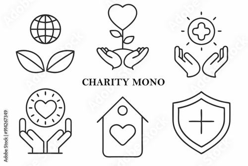 Set monoline icon for International charity day or your design