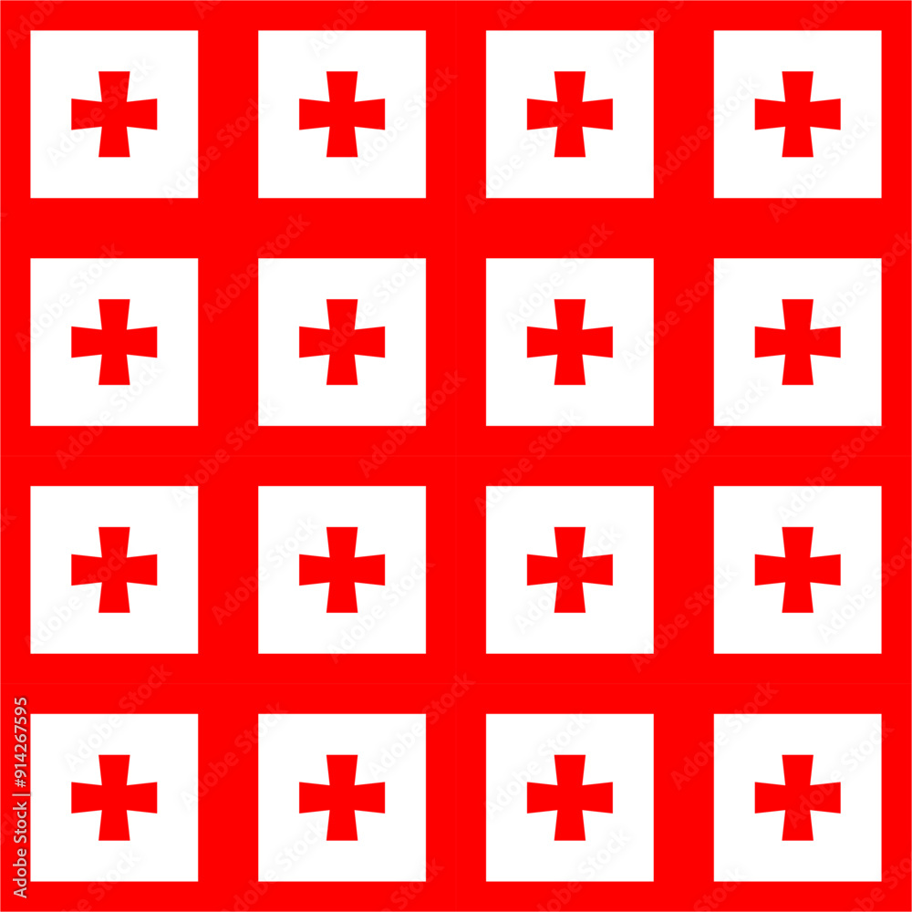 Seamless Checkered Red and White with Cross Sign Georgia Seamless Pattern