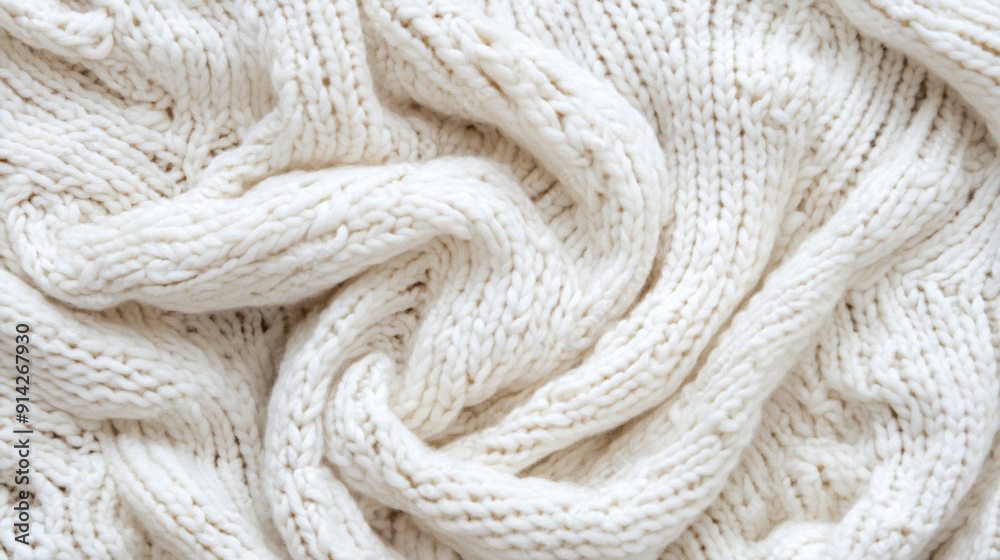 Cozy White Knit Blanket Piled Neatly on a Soft Surface in a Calm Living Space Cozy White Knit Blanket Piled Neatly on a Soft Surface in a Calm Living Space