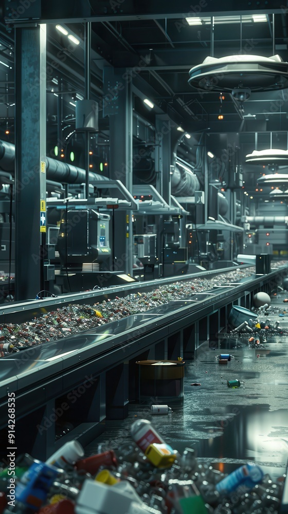 Fototapeta premium Recyclables are being sorted and processed at a high-tech waste management facility