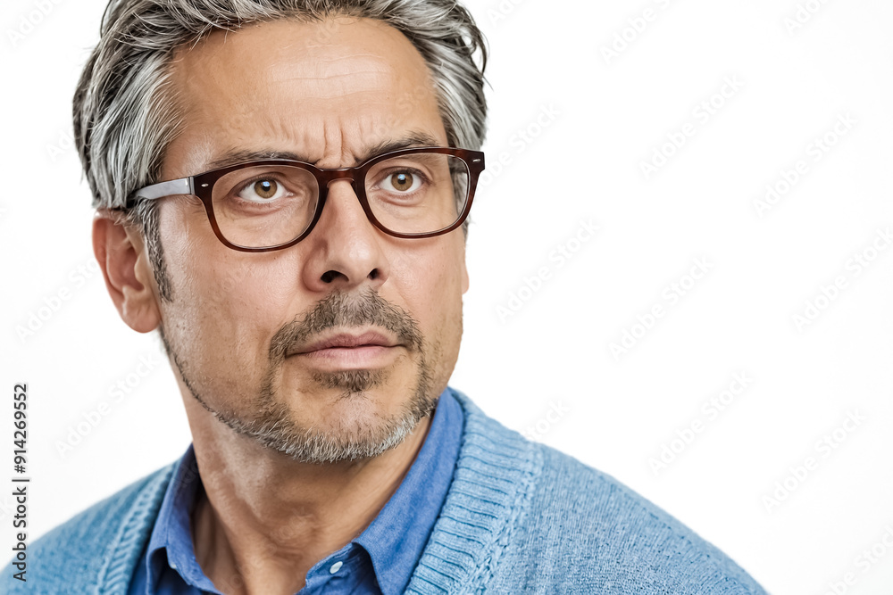 Close-up portrait of a thoughtful man with grey hair and glasses Close-up portrait of a thoughtful man with grey hair and glasses