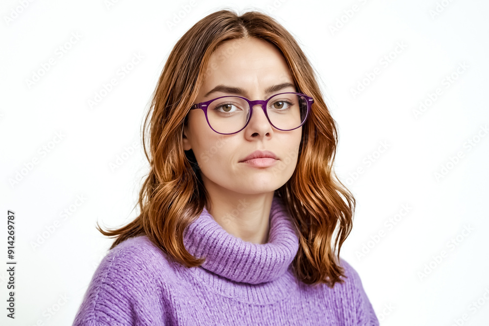 Portrait of a Young Woman Wearing Glasses and a Purple Sweater